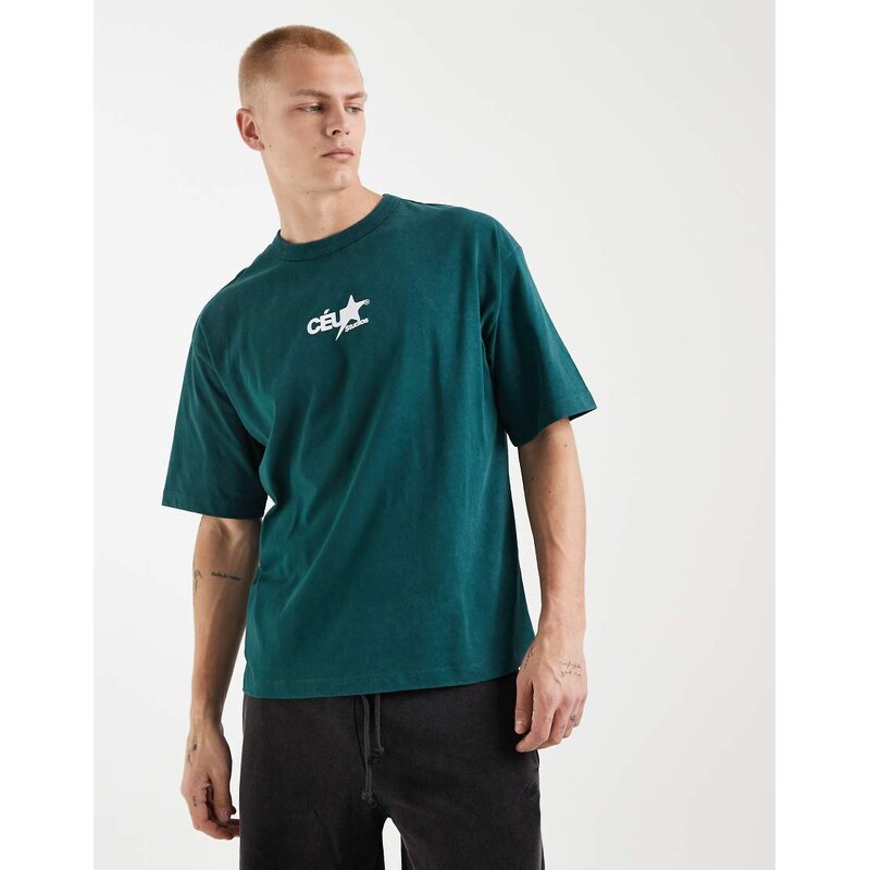 ASOS DESIGN oversized t-shirt with street graphic in washed green