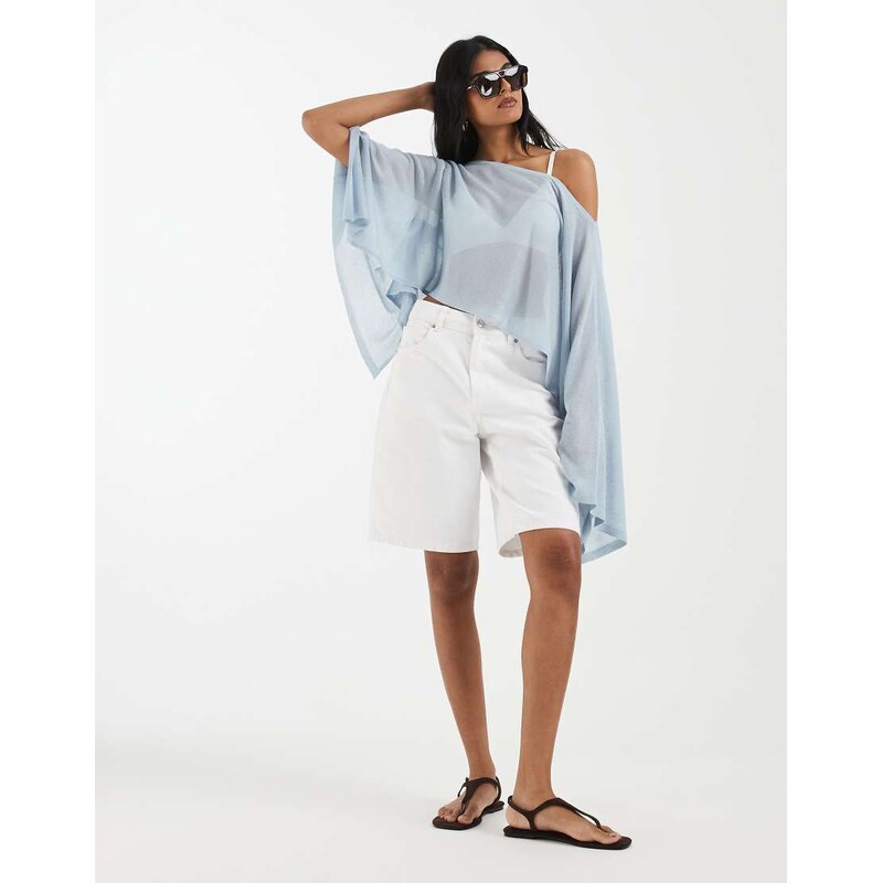 ASOS DESIGN fine knit sheer poncho in blue