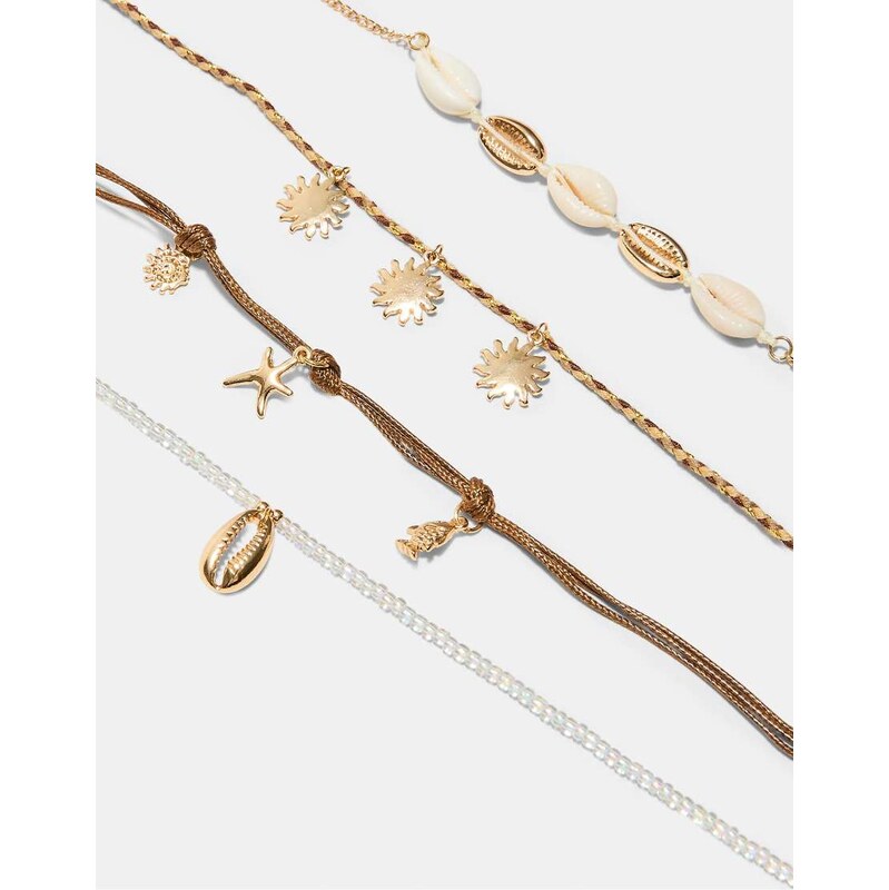 Stradivarius Set of 4 charm anklets in gold-Yellow 115156023