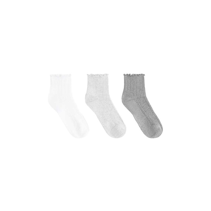 OYSHO 3 pairs of cotton blend quarter socks with curled edge in grey 115156034