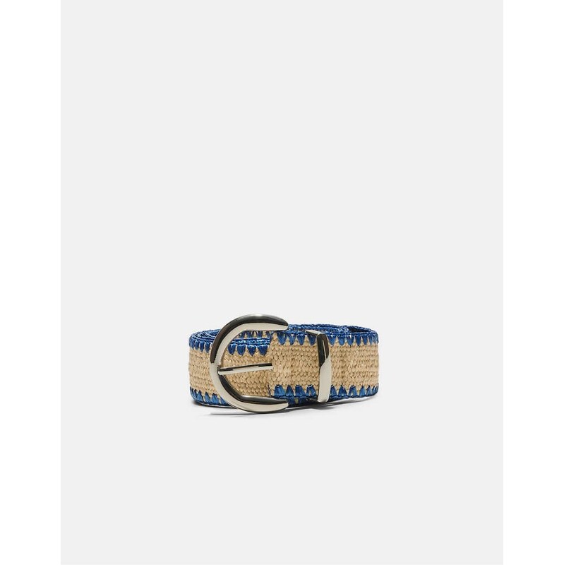 Stradivarius Raffia belt with topstitching in blue 115156051