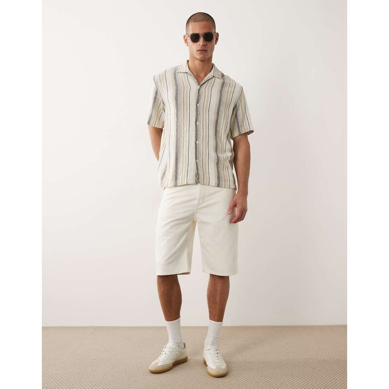 Selected textured shirt in brown stripe