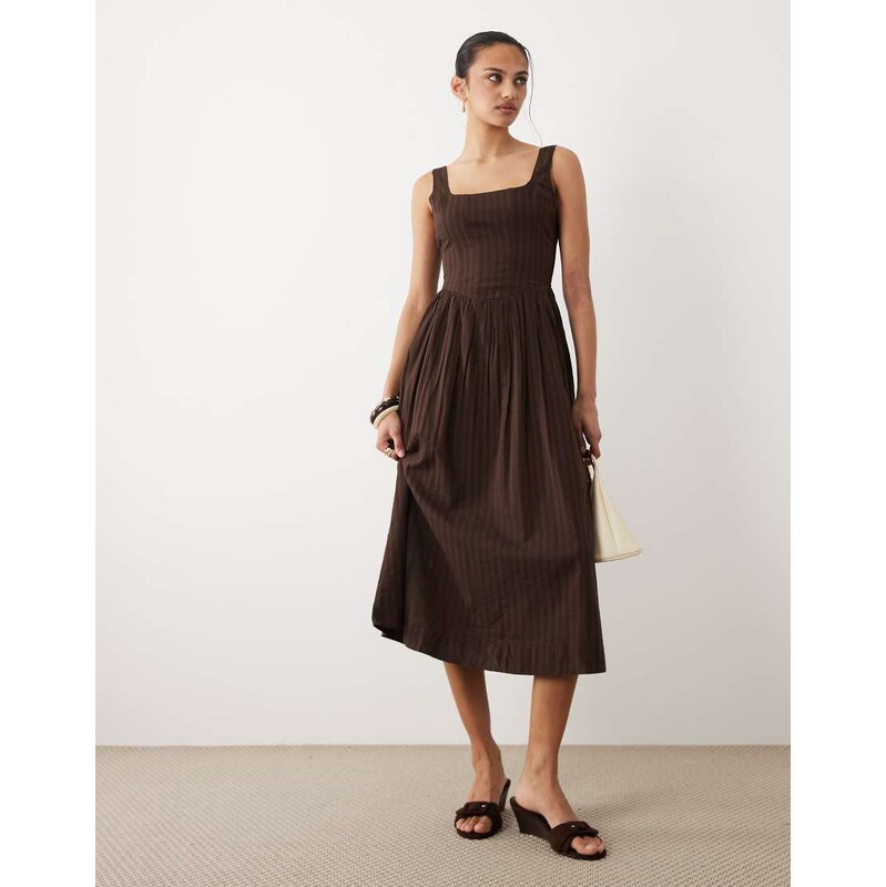 Cotton On corset style drop waist maxi dress in dark oak-Brown 115679080