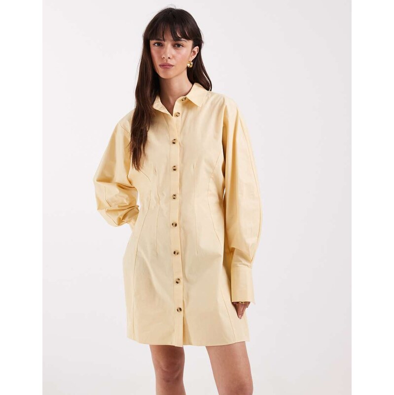 ASOS DESIGN mini shirt dress with cinched waist in buttermilk