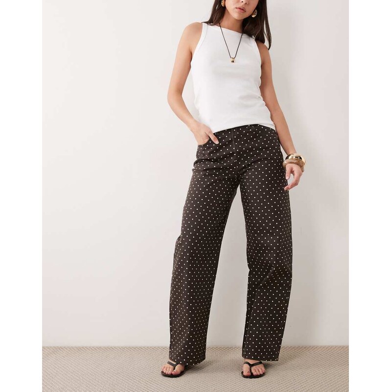 Mango Polka 100% cotton straight jean in brown and white polka