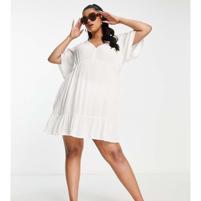 Influence Plus v neck beach dress in white 115163648