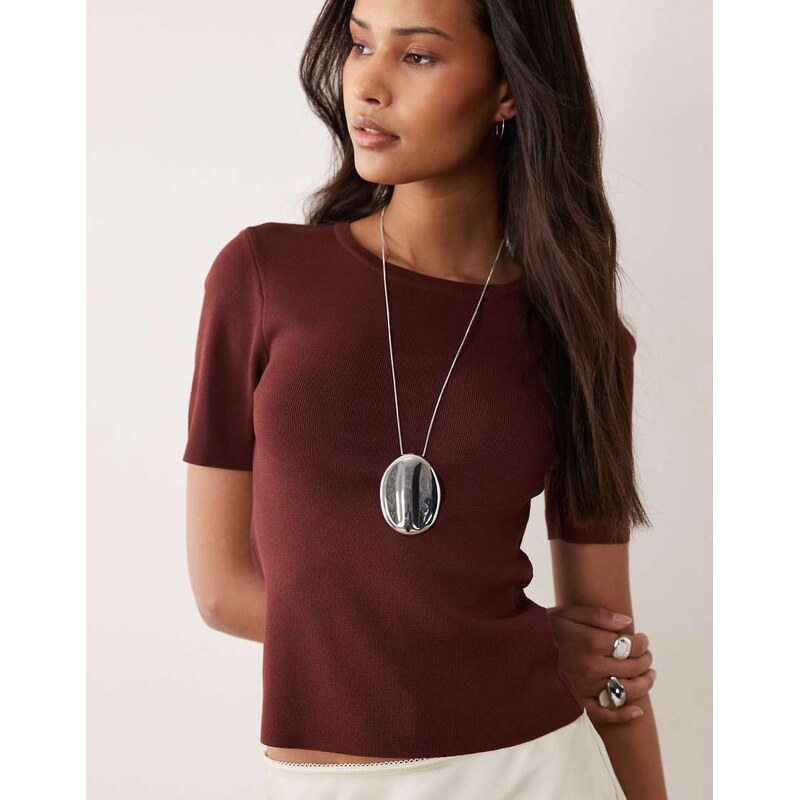 ASOS DESIGN knitted compact shrunken tee in chocolate-Brown