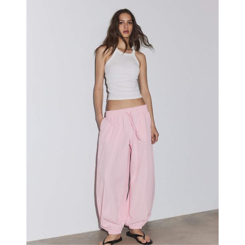 Stradivarius Technical balloon parachute trousers in pastel pink