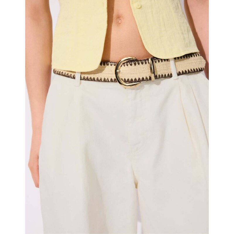 Stradivarius Raffia belt with topstitching in brown 115163751
