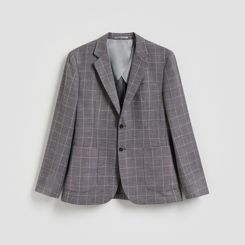 Reserved - Kostkovaný blejzr slim fit - tmavě šedá