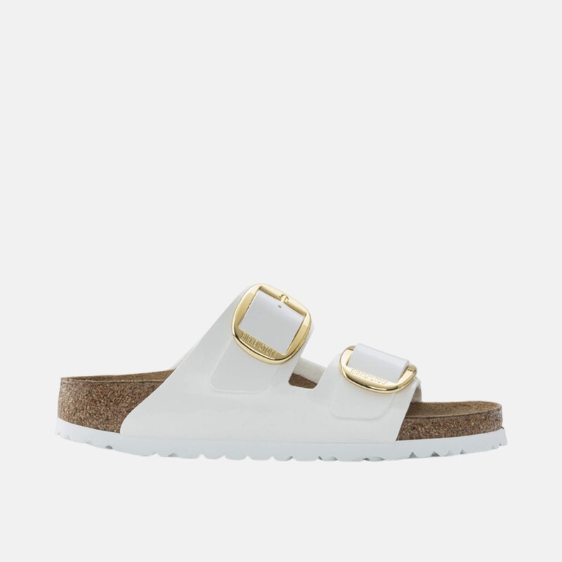 Bílo-stříbrné narrow pantofle Birkenstock Arizona Big Buckle Birko 115163882