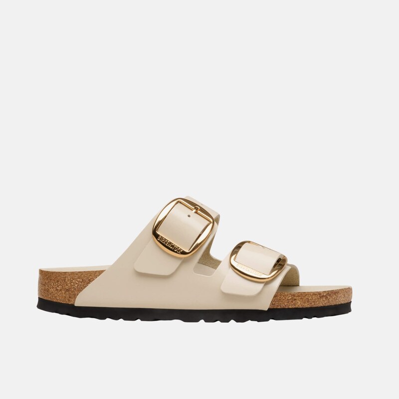 Bílo-zlaté regular pantofle Birkenstock Arizona Big Buckle Natural 115163887