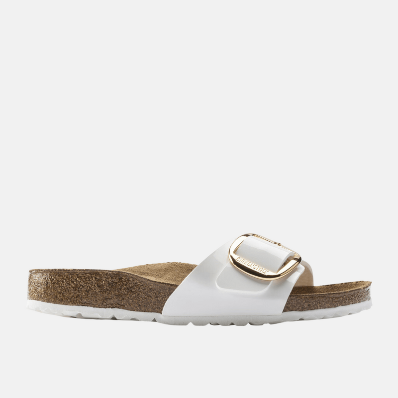 Bílo-zlaté narrow pantofle Birkenstock Madrid Big Buckle Birko-Flor 115165065