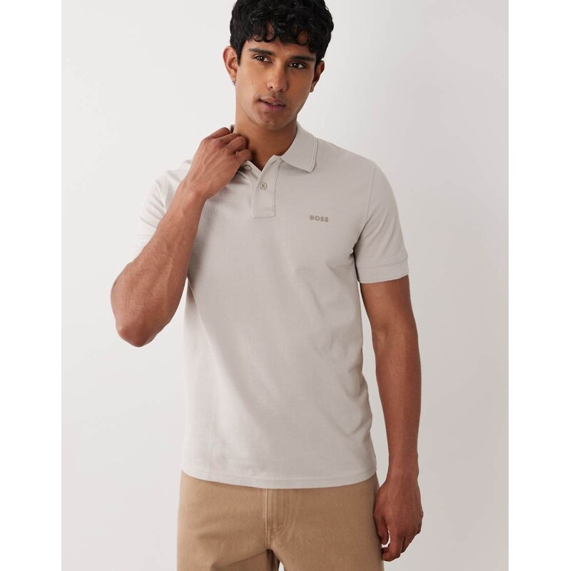 BOSS Orange prime tonal logo cotton pique polo shirt in grey