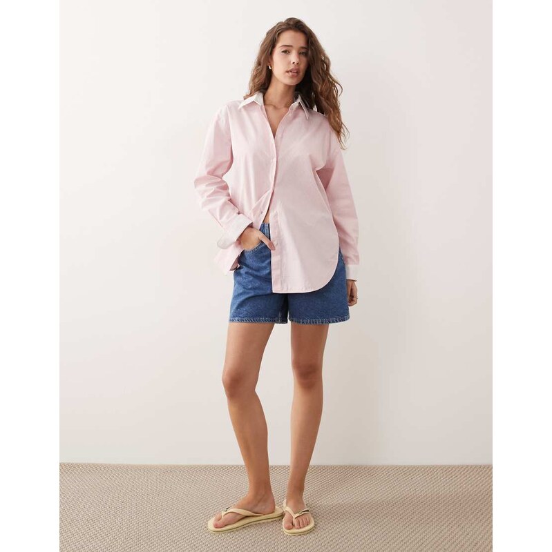 ARKET pure cotton shirt in pink stripe 115165630