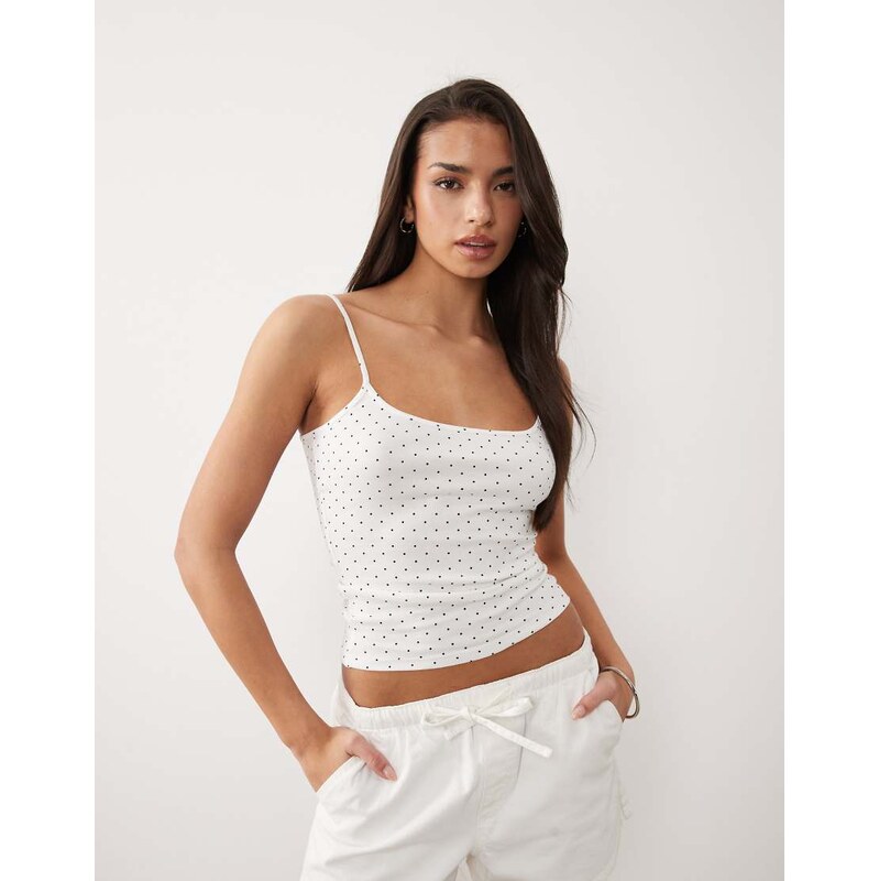 Gina Tricot strap singlet top in white polka dot 115165643