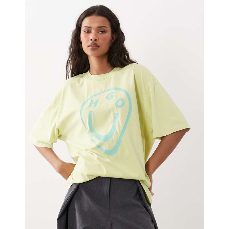 HUGO Blue oversized graphic logo t-shirt in green