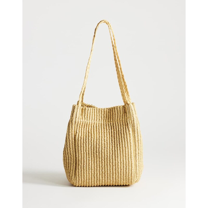 Topshop Singer weave shoulder bag in natural-Neutral