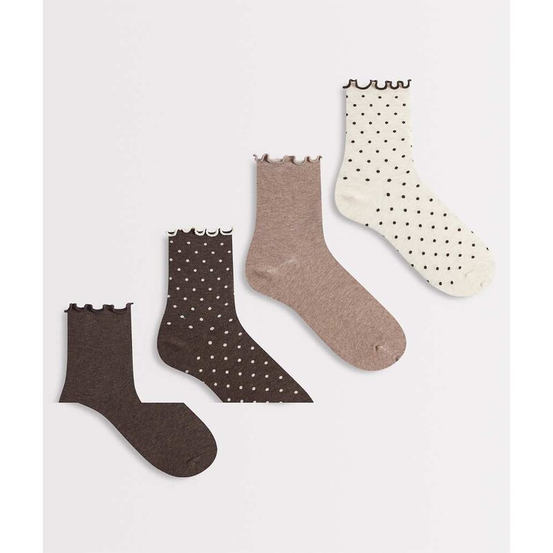 Lindex 4 pack lettuce edge polka dot high ankle socks in brown 115165610