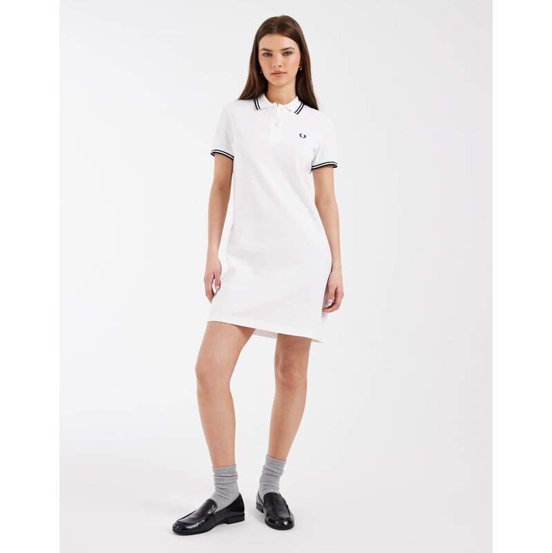 Fred Perry twin tipped logo polo shirt mini dress in white 115165615