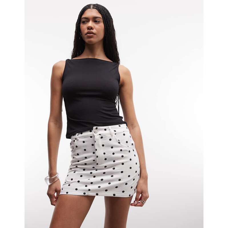 Liquor N Poker polka dot mini skirt in white-Multi