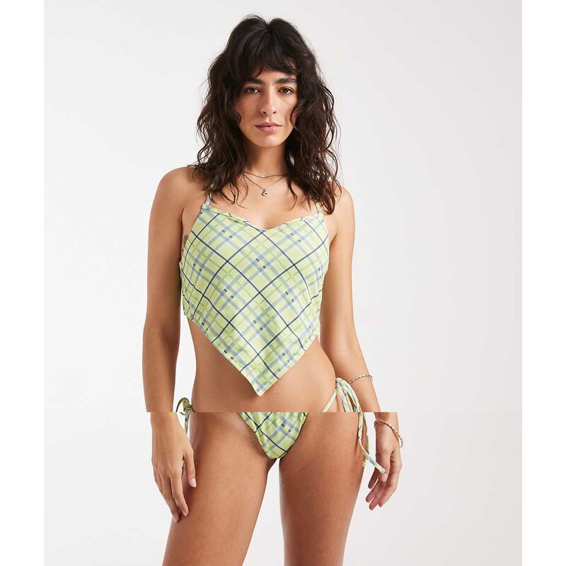 Daisy Street bandana bikini top and tie side bottoms in blue