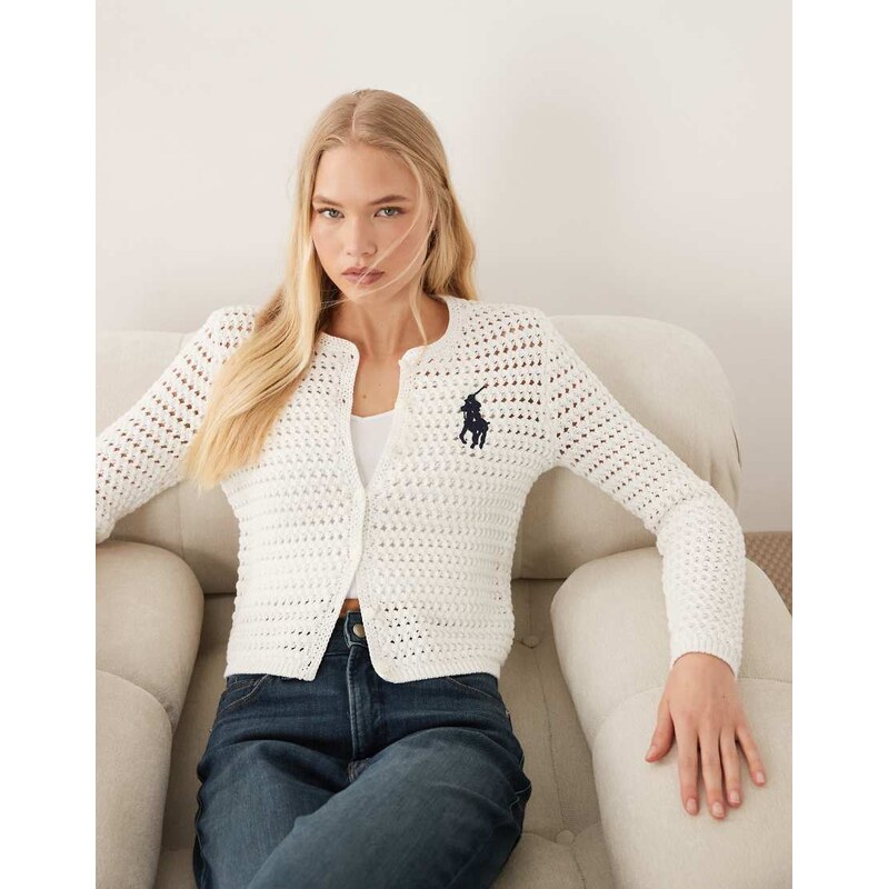Polo Ralph Lauren icon logo knit cardigan in white