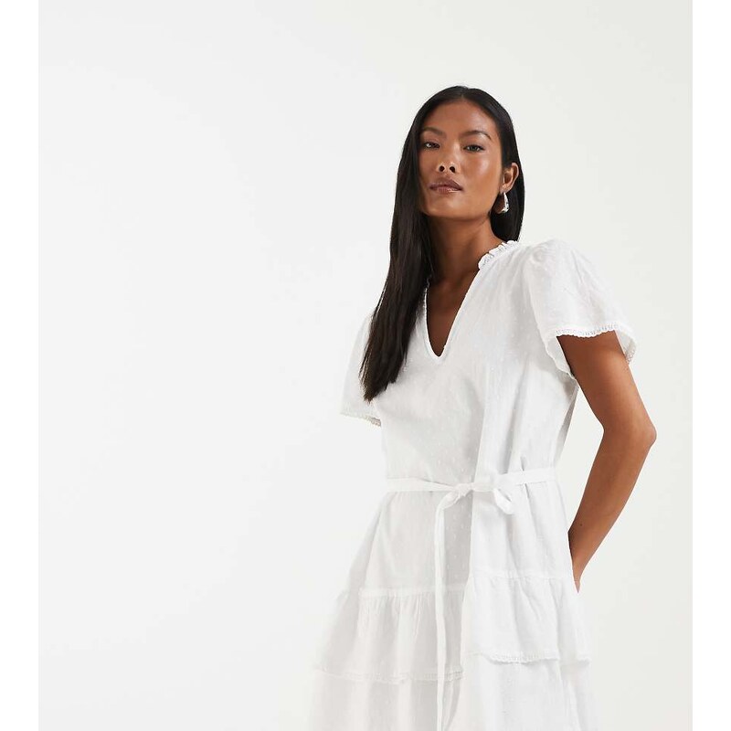 Vero moda Petite poplin tie waist lace trim ruffle hem mini