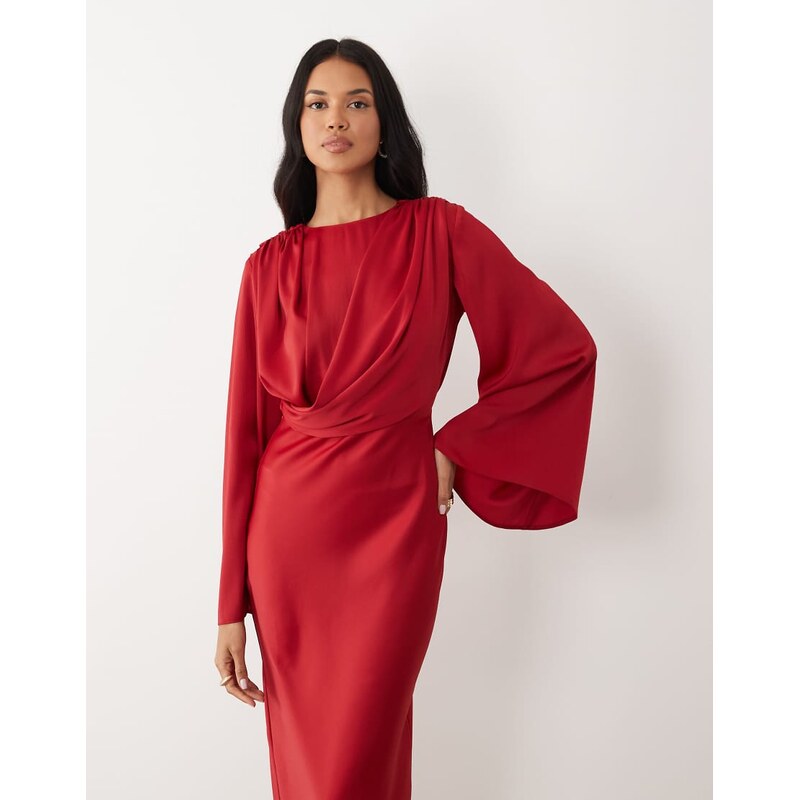 ASOS DESIGN flute sleeve draped maxi dress in red-Yellow