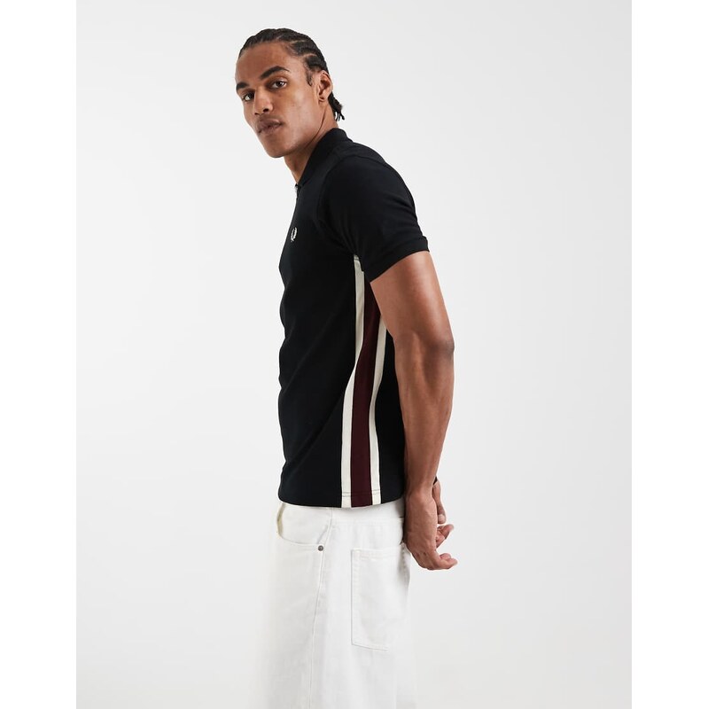Fred Perry tramline stripe polo shirt in black