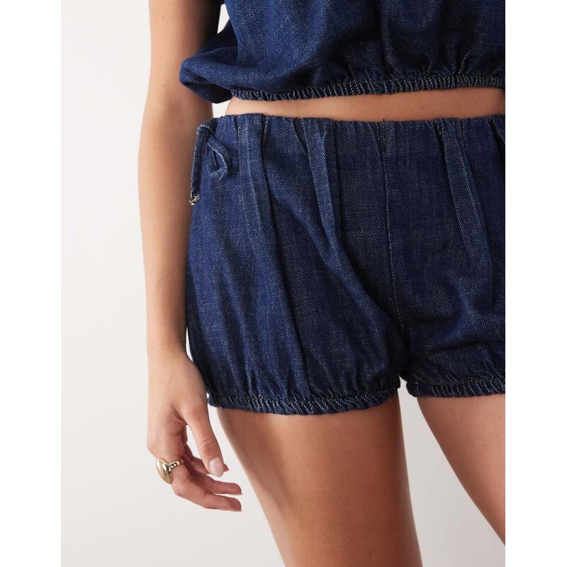 ASOS DESIGN denim bubble hem short co ord in mid blue