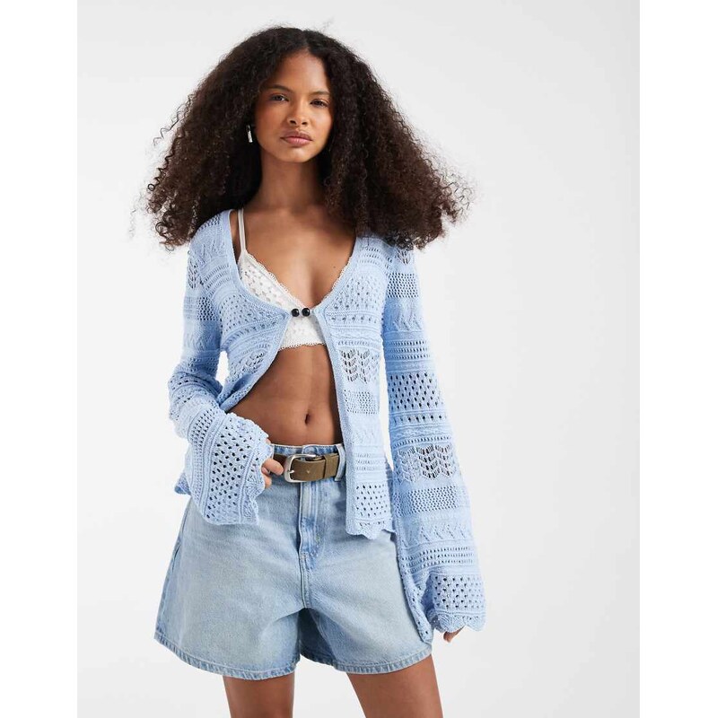 ASOS DESIGN crochet knit split cardigan in blue