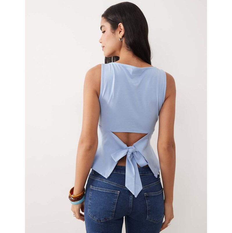 ASOS DESIGN slash neck tie back tank top in baby blue