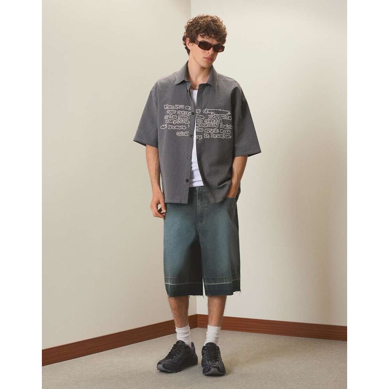 Bershka Oversize check shirt in black