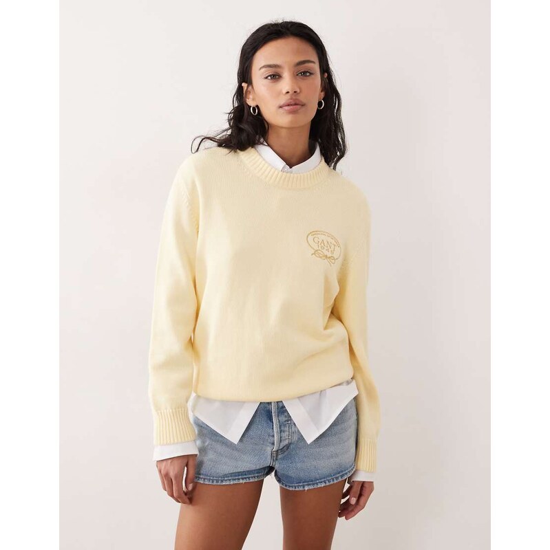 GANT small vintage logo crew neck sweatshirt in butter yellow 115167688