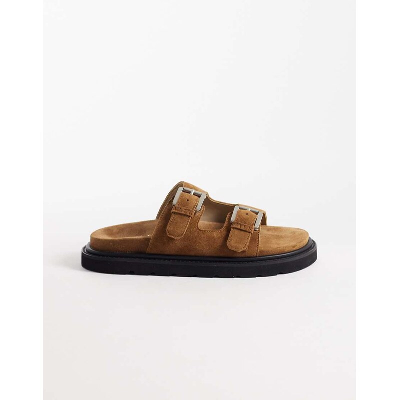 Walk London Budapest double strap sandal in tan suede-Brown 115167650