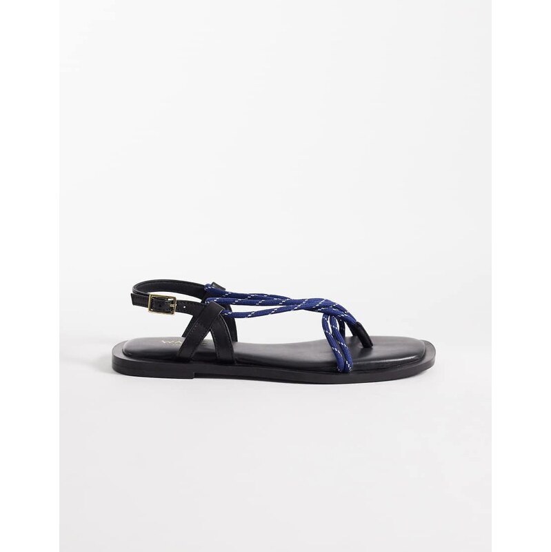 Walk London Sophia lace toe post sandal in black leather 115167660