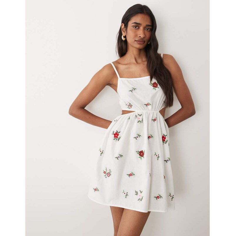 Miss Selfridge embroidered tie back mini dress in white