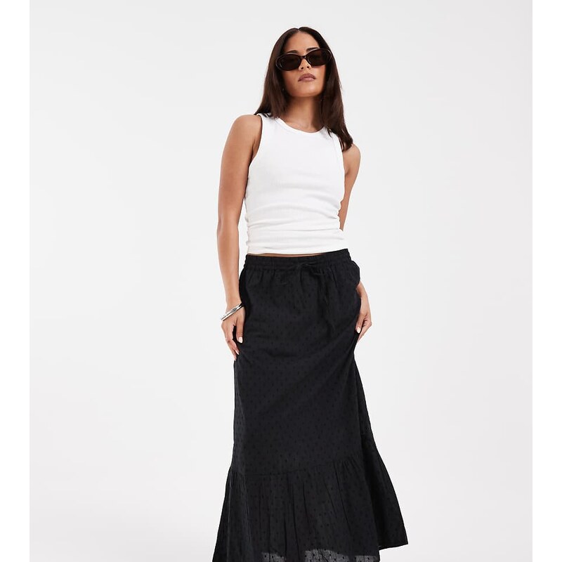 Vero Moda Petite dobby texture boho maxi skirt in black
