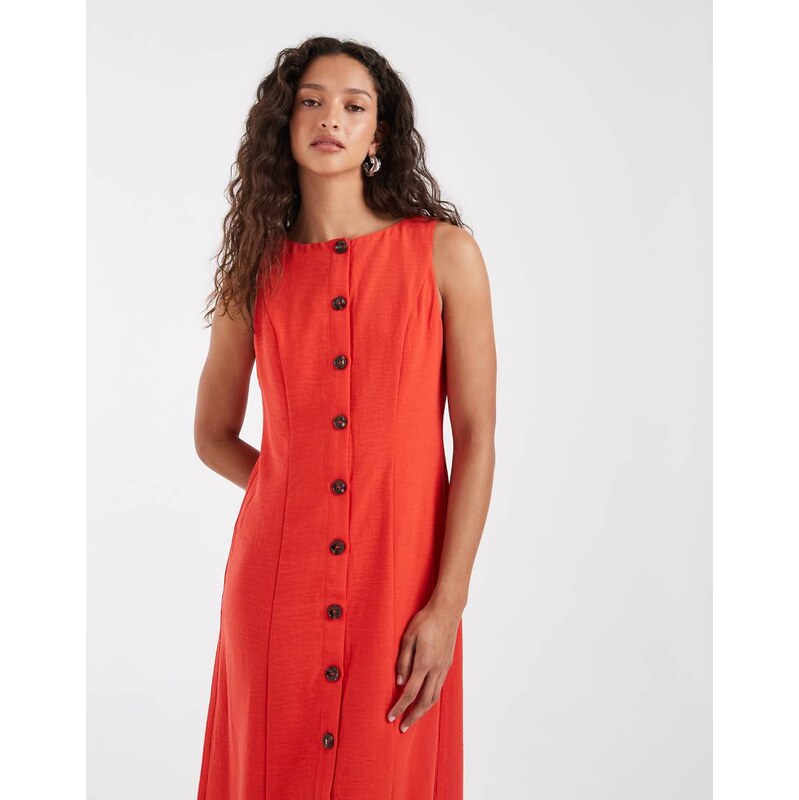 Vero Moda linen look button front maxi dress in poppy red