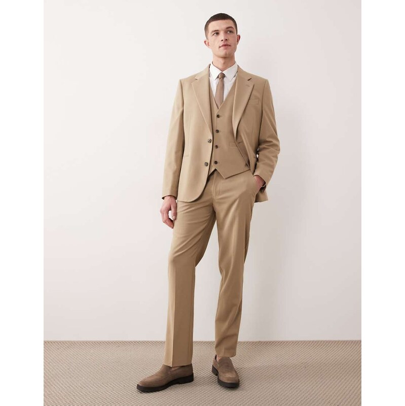 ASOS DESIGN slim suit trousers in stone-Neutral