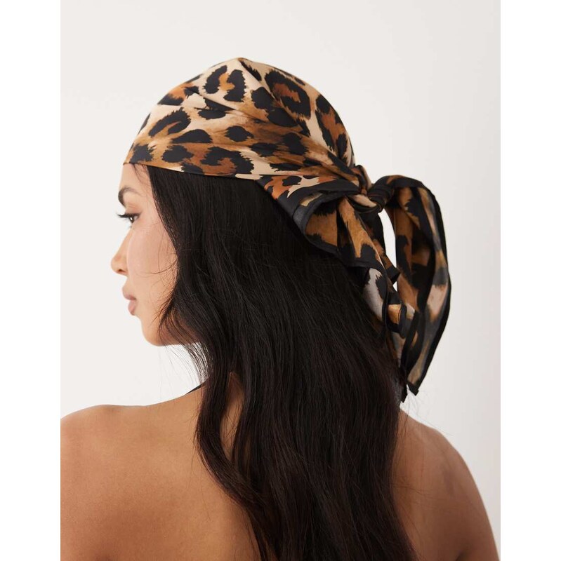 ASOS DESIGN medium headscarf in leopard print-Multi 115167706