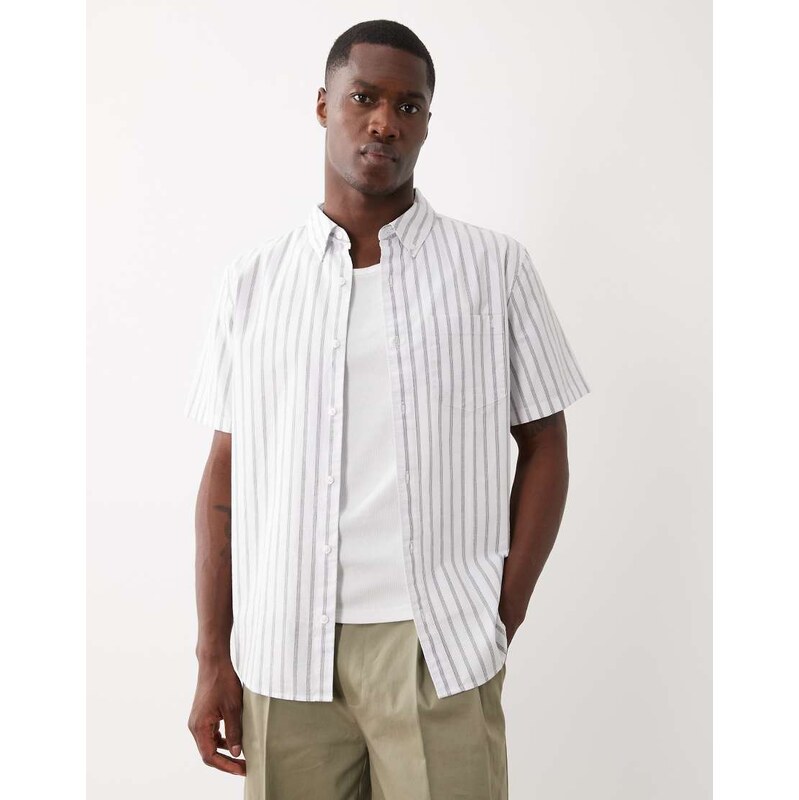 Calvin Klein Jeans oxford shirt in white and grey pinstripe
