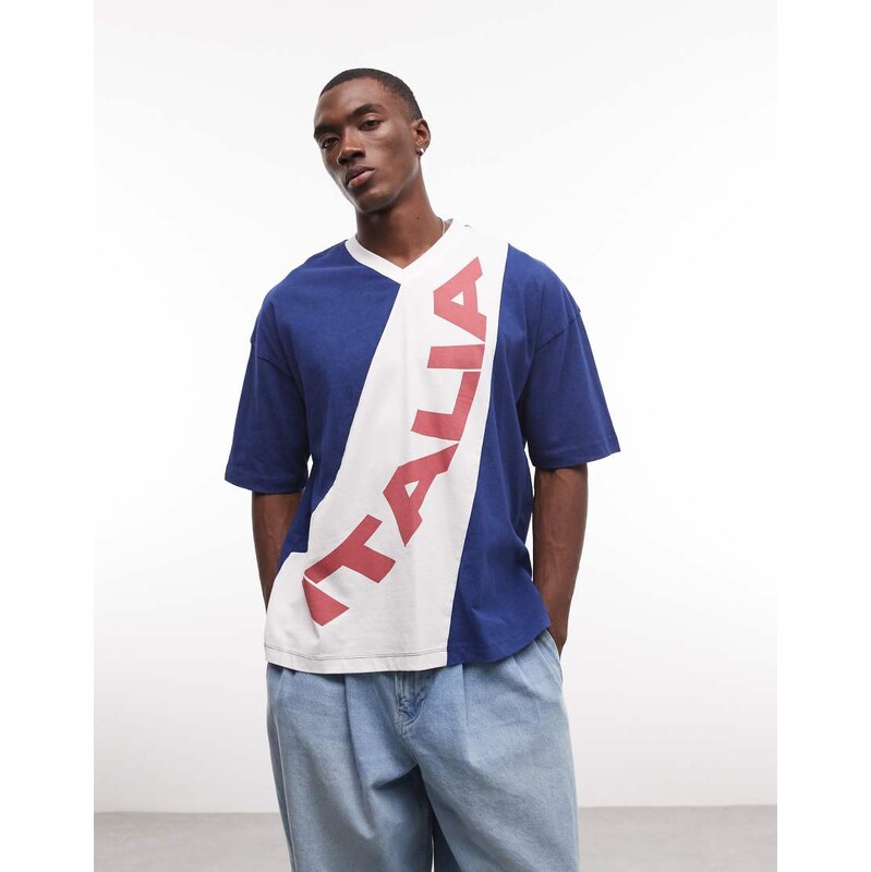 COLLUSION oversized v neck sporty t-shirt in navy