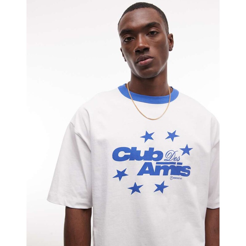 ASOS DESIGN boxy oversized t-shirt with club de amis graphic in white