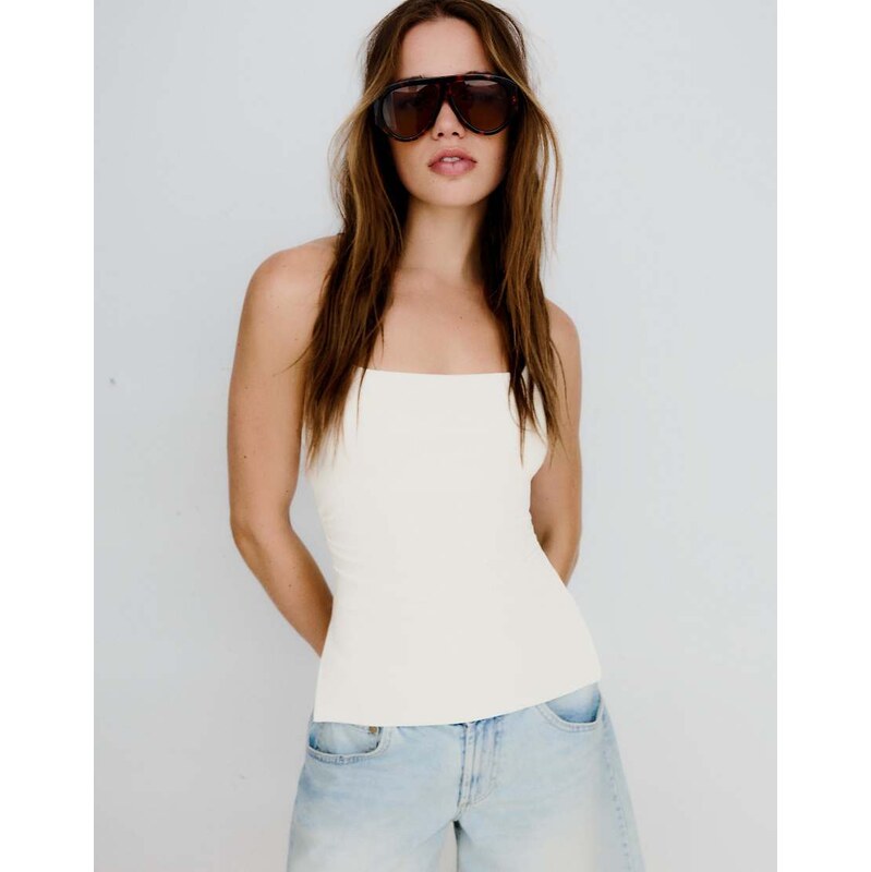 Bershka Halter neck top in white