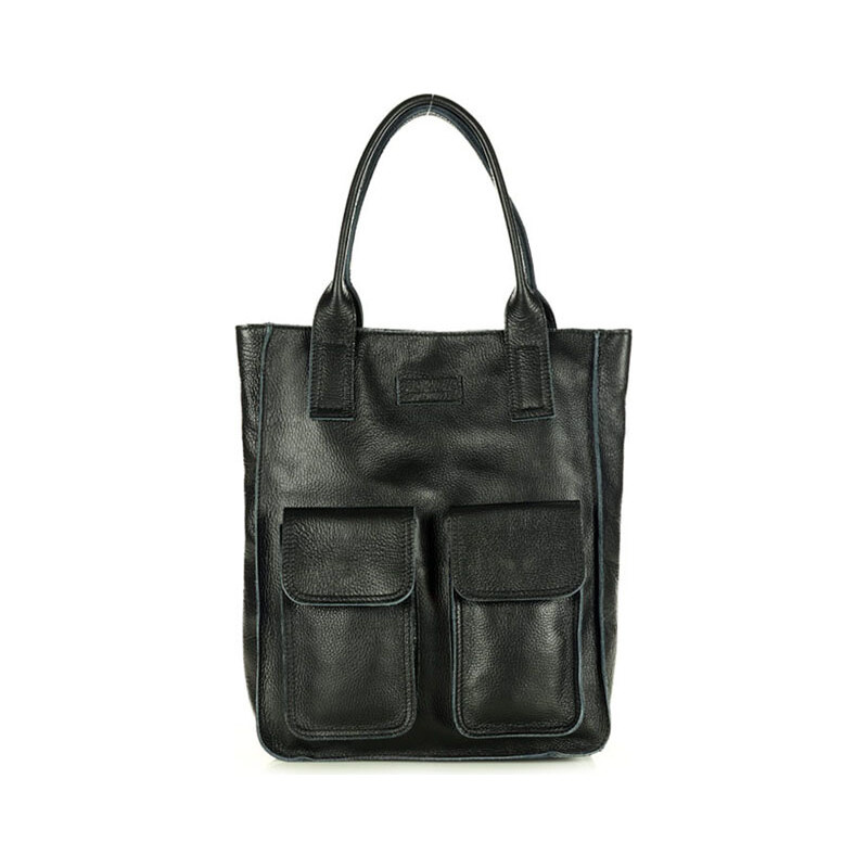 GENUINE LEATHER KOŽENÁ SHOPPER BAG KABELKA VERA PELLE 04X černá 85917884