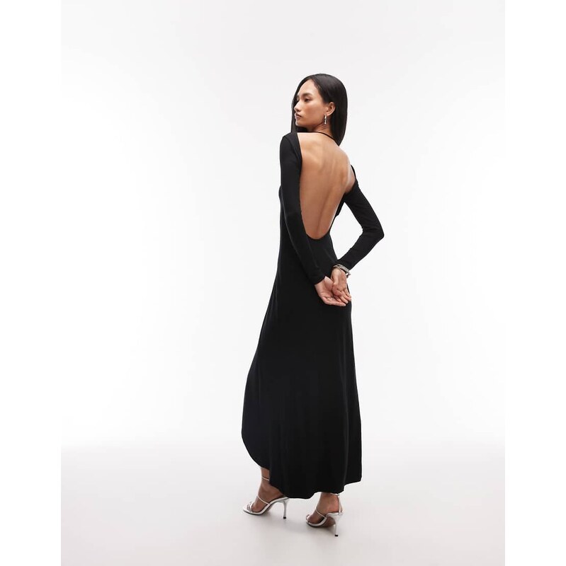 ASOS DESIGN backless long sleeve maxi dress with ruched waist
