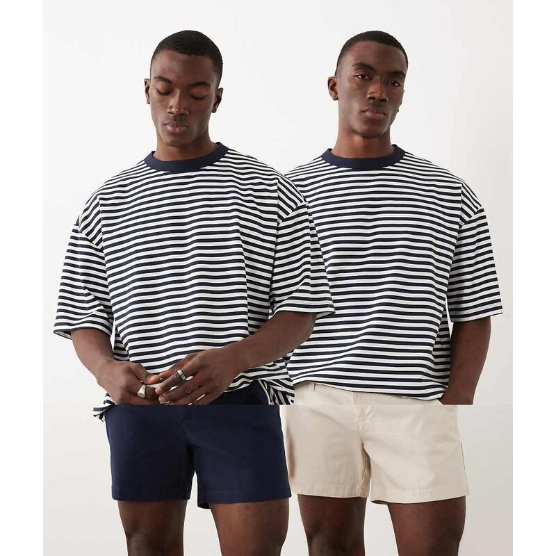 ASOS DESIGN 2 pack chino shorts in short length in navy and stone-Multi
