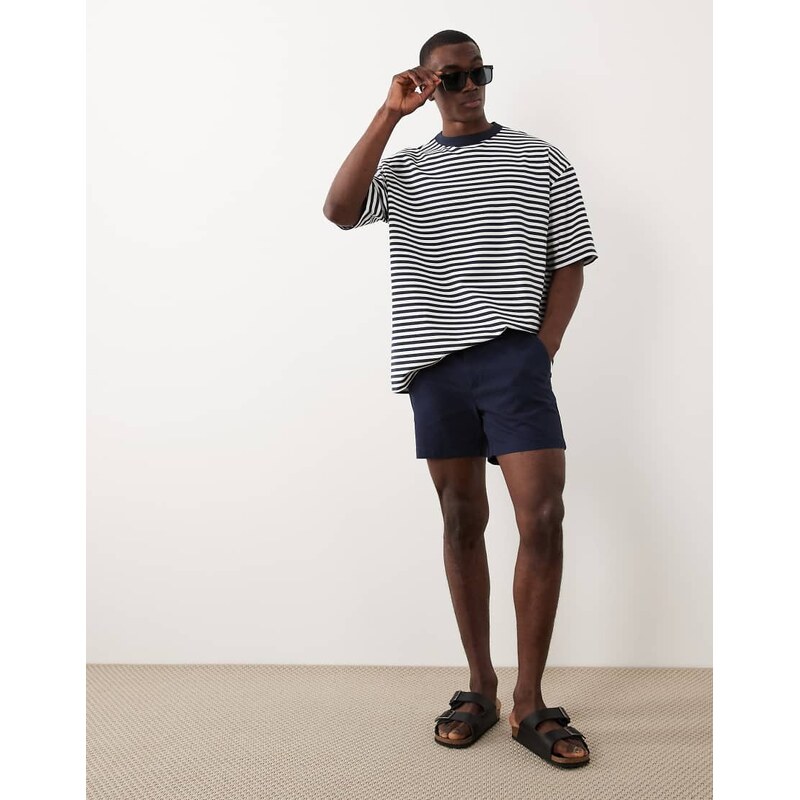 ASOS DESIGN 2 pack chino shorts in short length in navy and stone-Multi
